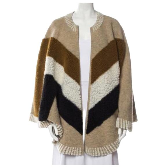 🆕 WOOL PONCHO CAPE LAYERING NWT a.n.a. Maje OSFM Tan Brown Black Cream - Picture 3 of 14